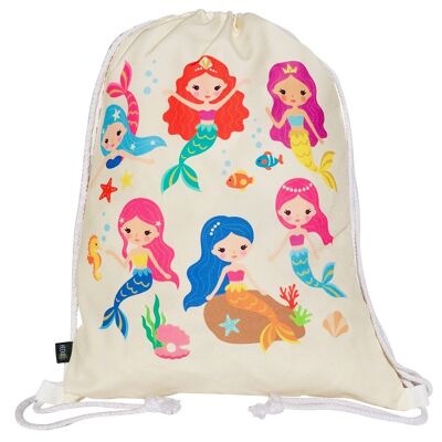Mermaid girls gym bag - printed on both sides with a colorful mermaid motif - 40x32cm - machine washable - suitable for sports, school, leisure, kindergarten, crèche, travel