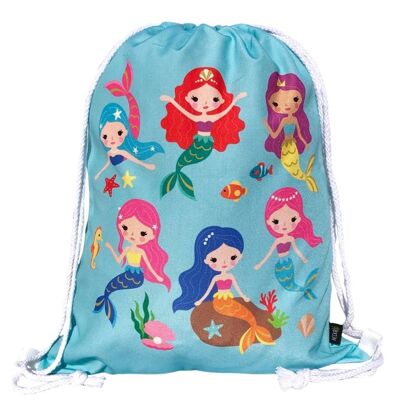 Mermaid Mädchen Turnbeutel - beidseitig mit Buntem Meerjungfrauen Motiv Bedruckt - 40x32cm - waschmaschinenfest - geeignet für Sport, Schule, Freizeit, Kindergarten, Krippe, Reise