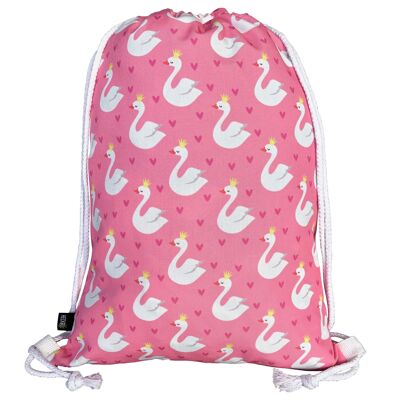 Swan women & girls gym bag - with swans & hearts (both sides) - 40x32cm - machine washable - suitable for sports, school, leisure time, kindergarten, crèche, travel, ballet