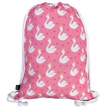 Sac de sport Swan pour femmes et filles - avec cygnes et cœurs (des deux côtés) - 40x32cm - lavable en machine - convient pour le sport, l'école, les loisirs, la maternelle, la crèche, les voyages, le ballet 1