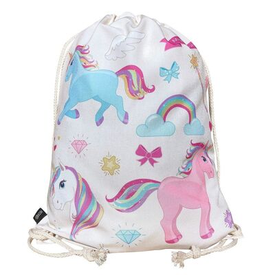 Borsa da palestra per ragazze da donna - con motivo unicorno magico (entrambi i lati) - 40x32 cm - lavabile in lavatrice - sport, scuola, tempo libero, asilo, viaggi, balletto, danza, lezioni di musica, balletto