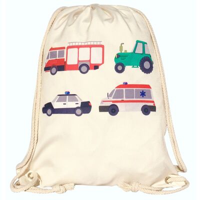 Children's gym bag - printed on both sides with 4 fire brigade, tractor, ambulance & police - gym bag, backpack, play bag, sports bag, shoe bag, bag for boys