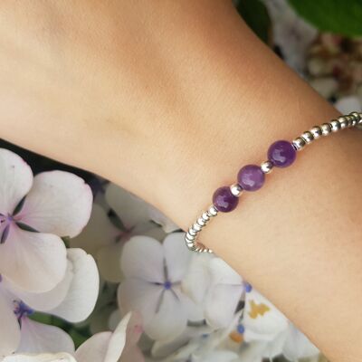 Pulsera Amatista Triple Cristal - Plateado