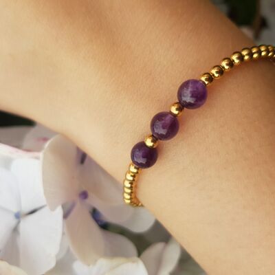 Amethyst Triple Crystal Bracelet - Gold Plated