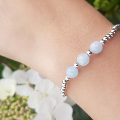 Bracelet Triple Cristal Aigue-Marine - Plaqué Argent