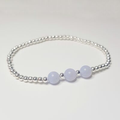 Blue Lace Agate Triple Crystal Bracelet - Silver Plated