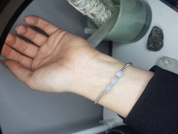 Bracelet Triple Cristal Agate Dentelle Bleue - Plaqué Or 4