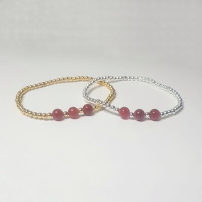 Brazalete de cornalina con tres cristales - Chapado en oro rosa