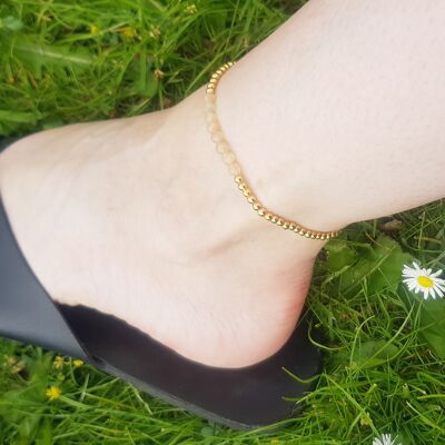 Citrine Dainty Band Anklet - Silver Plated