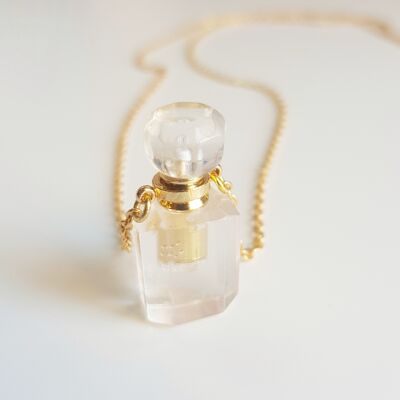 Collier Bouteille de Parfum en Cristal de Quartz Clair - 24"