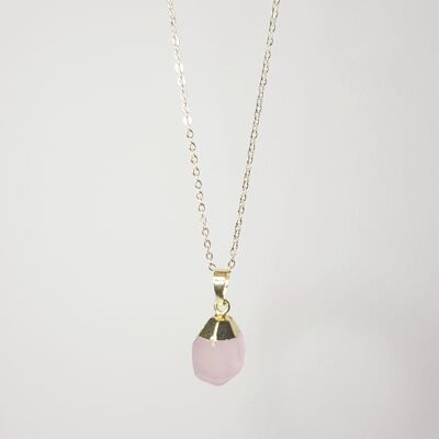 Rose Quartz Gold Topped Necklace