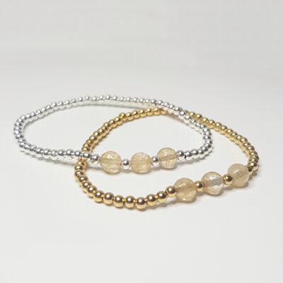 Pulsera Citrino Triple Cristal - Plateado