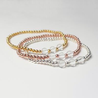 Clear Quartz Triple Crystal Bracelet - Silver Plated