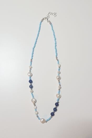 Collier Perle d'Eau Douce & Sodalite - Plaqué Argent 3