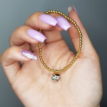 Bracelet Charm Jaspe Dalmatien - Plaqué Or 1