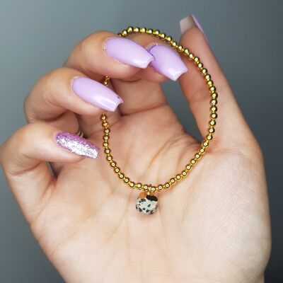 Bracelet à breloques en jaspe dalmatien - Gold Filled