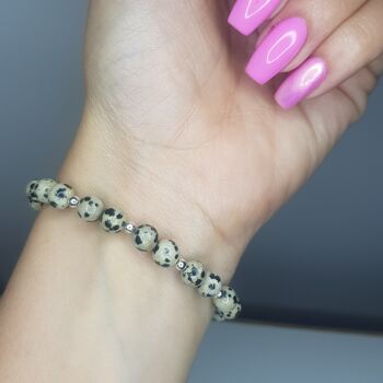 Bracelet Complet en Jaspe Dalmatien - Plaqué Argent 3