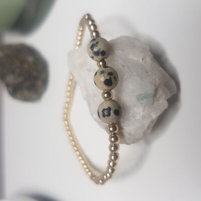 Dalmatian Jasper Triple Crystal Bracelet - Gold Filled