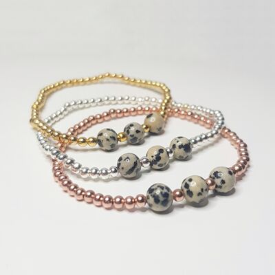 Dalmatian Jasper Triple Crystal Bracelet - Rose Gold Plated