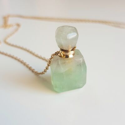 Fluorite Crystal Perfume Bottle Necklace - 24"