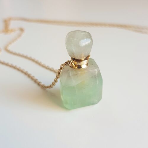 Fluorite Crystal Perfume Bottle Necklace - 30"
