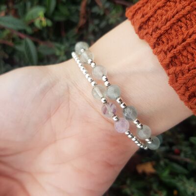 Fluorite Stacker Bracelet Set - Silver Plated