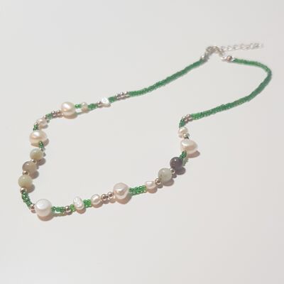 Collier Perle d'Eau Douce & Amazonite - Plaqué Argent