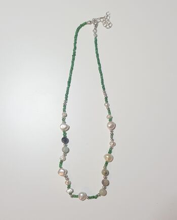 Collier Perle d'Eau Douce & Amazonite - Plaqué Argent 3