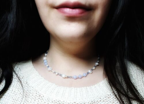 Fresh Water Pearl & Blue Lace Agate Necklace - Sterling Silver
