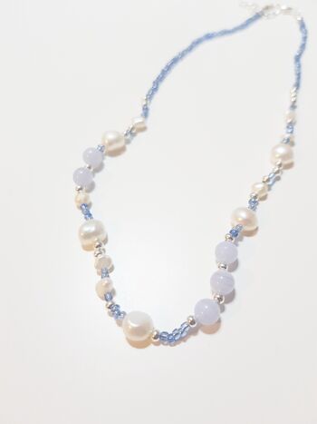 Collier de perles d'eau douce et d'agate bleue en dentelle - Argent sterling 3
