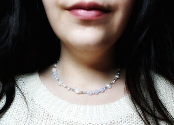 Collier Perle D'Eau Douce & Agate Dentelle Bleue - Plaqué Argent 1