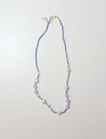 Collier Perle D'Eau Douce & Agate Dentelle Bleue - Plaqué Argent 2