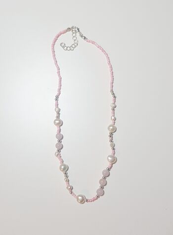 Collier de perles d'eau douce et de quartz rose - Plaqué argent 2