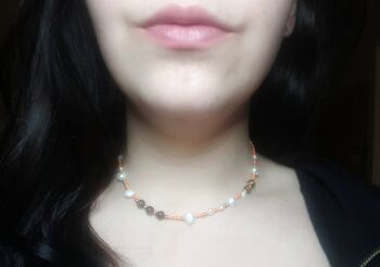 Collier Perle d'Eau Douce & Oeil de Tigre - Plaqué Or Rose 2