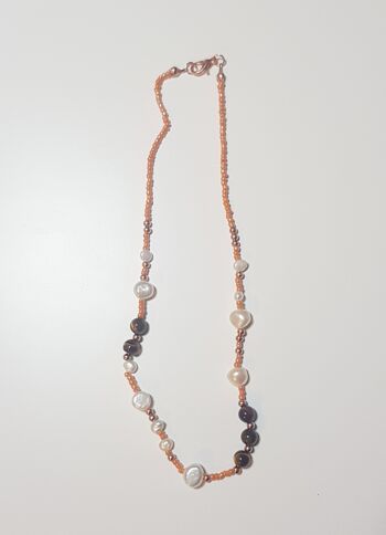 Collier Perle d'Eau Douce & Oeil de Tigre - Plaqué Or Rose 4