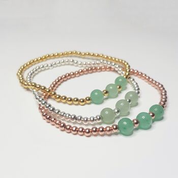 Bracelet Triple Cristal Aventurine Verte - Plaqué Or Rose 1