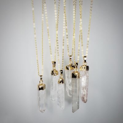 Clear Quartz Point Gold Topped Necklace