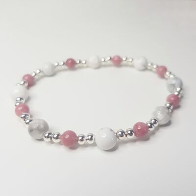 Howlite & Pink Rhodonite Classic Bracelet - Gold Plated