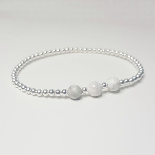 Howlite Triple Crystal Bracelet - Silver Plated