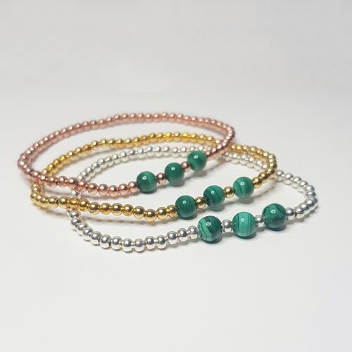 Malachite Triple Crystal Bracelet - Rose Gold Plated