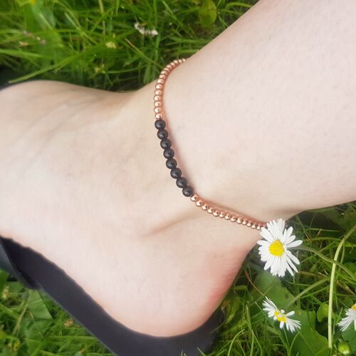 Onyx Dainty Band Anklet - Silver Plated