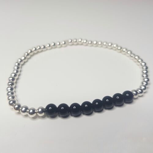 Onyx Dainty Band Bracelet - Silver Plated