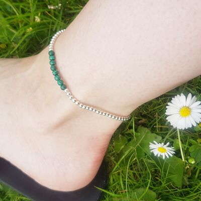 Malachite Dainty Band Anklet - Silver Plated