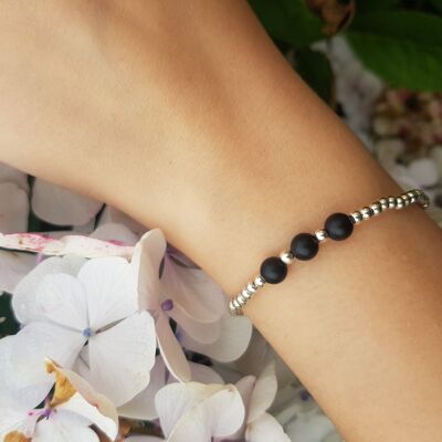 Onyx Triple Crystal Bracelet - Silver Plated Frosted Onyx