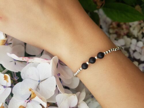 Onyx Triple Crystal Bracelet - Rose Gold Plated Frosted Onyx