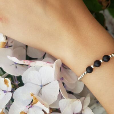 Onyx Triple Crystal Bracelet - Rose Gold Plated Frosted Onyx