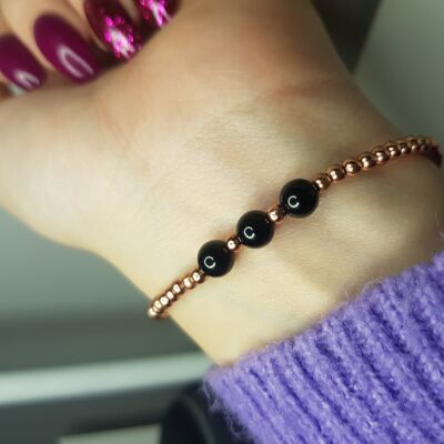 Onyx Triple Crystal Bracelet - Rose Gold Plated Polished Onyx