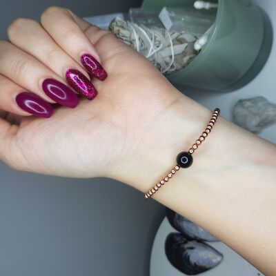 Pulsera Single Dainty de Onyx - Chapado en oro rosa