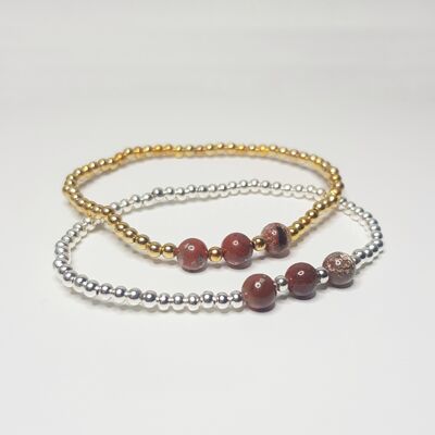 Mohn-Jaspis-Triple-Kristall-Armband – rosévergoldet