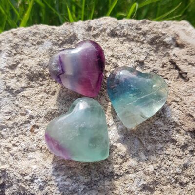 Corazón de cristal de fluorita arcoíris - Dos